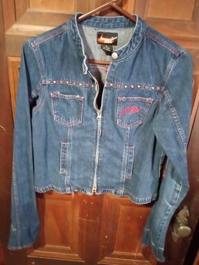 Vintage-Style Denim Jacket with Red Stitching Johnny Blaze Size Small